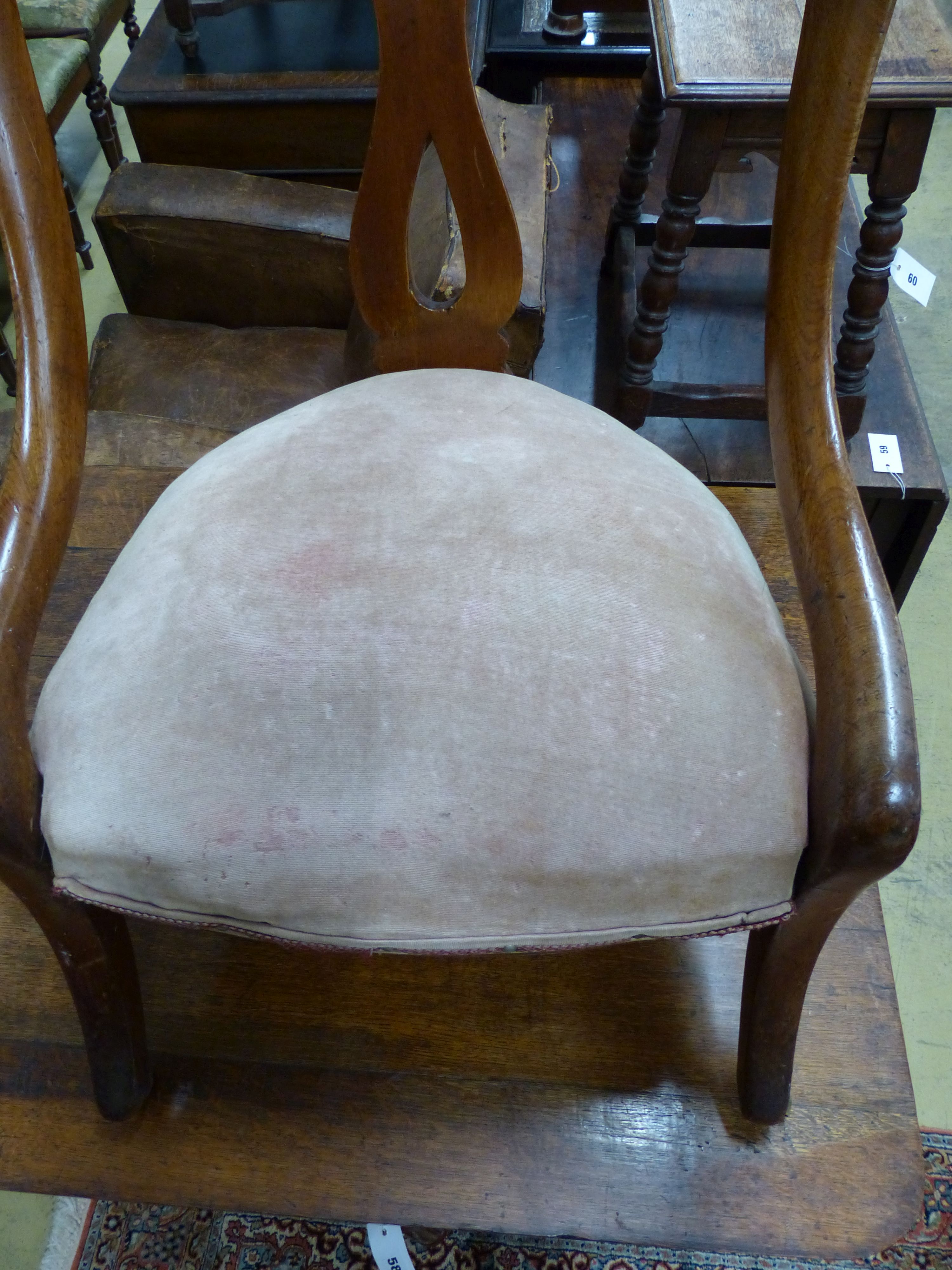 A Victorian mahogany open frame nursing chair